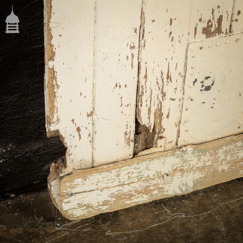 19th C White Painted Pine Ledged and Braced Internal Cottage Door with Period Repairs