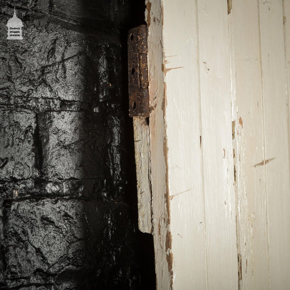 19th C White Painted Pine Ledged and Braced Internal Cottage Door with Period Repairs