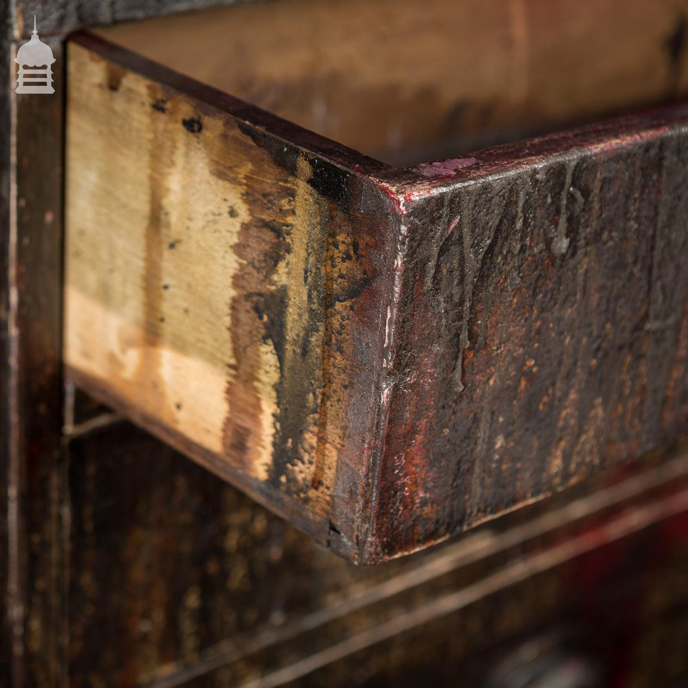 Industrial Workshop Drawers Unit with Distressed Finish and Brass Cup Handles