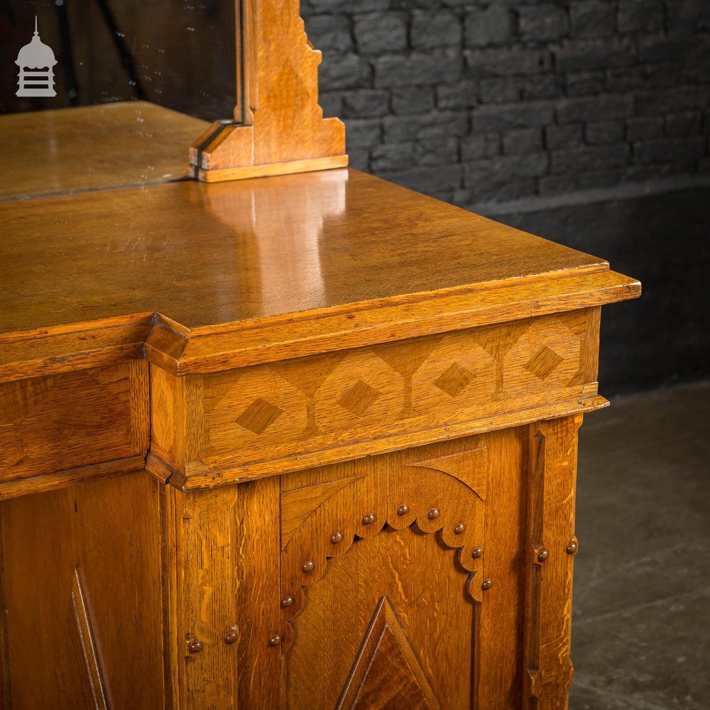 Arts and Crafts Oak with Inlaid Teak Pedestal Sideboard with Mirror from Norwich Cathedral