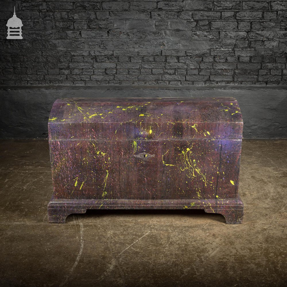 19th C Pine Trunk Chest with Distressed Purple Paint Finish