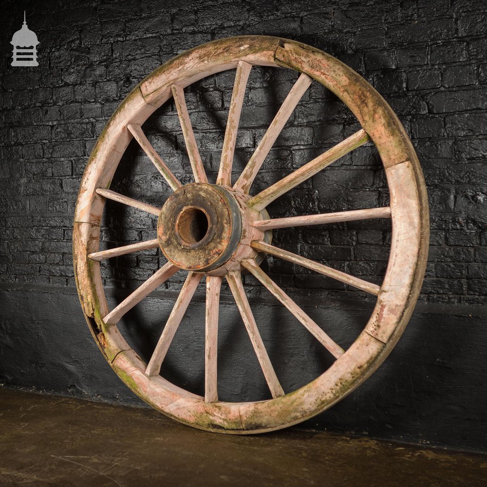 Pair of Large Wooden Agricultural Cart Wheels with Iron Rim Band