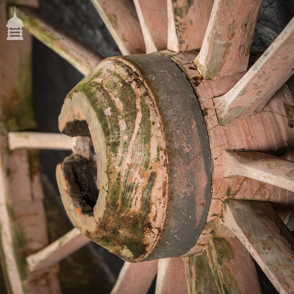 Pair of Large Wooden Agricultural Cart Wheels with Iron Rim Band