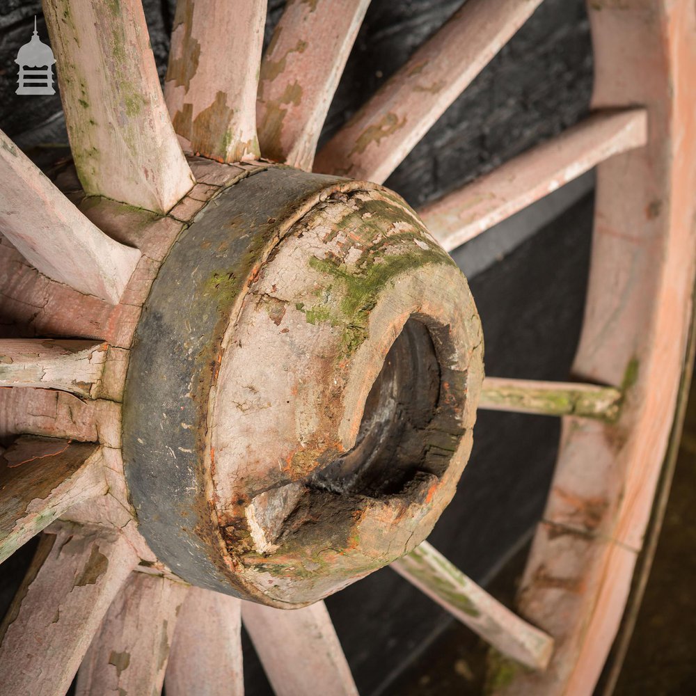 Pair of Large Wooden Agricultural Cart Wheels with Iron Rim Band