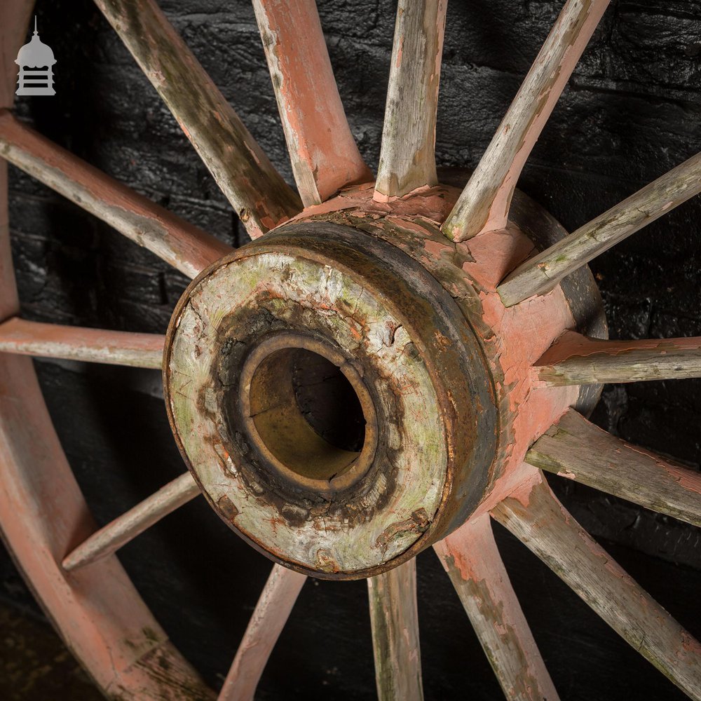 Pair of Large Wooden Agricultural Cart Wheels with Iron Rim Band