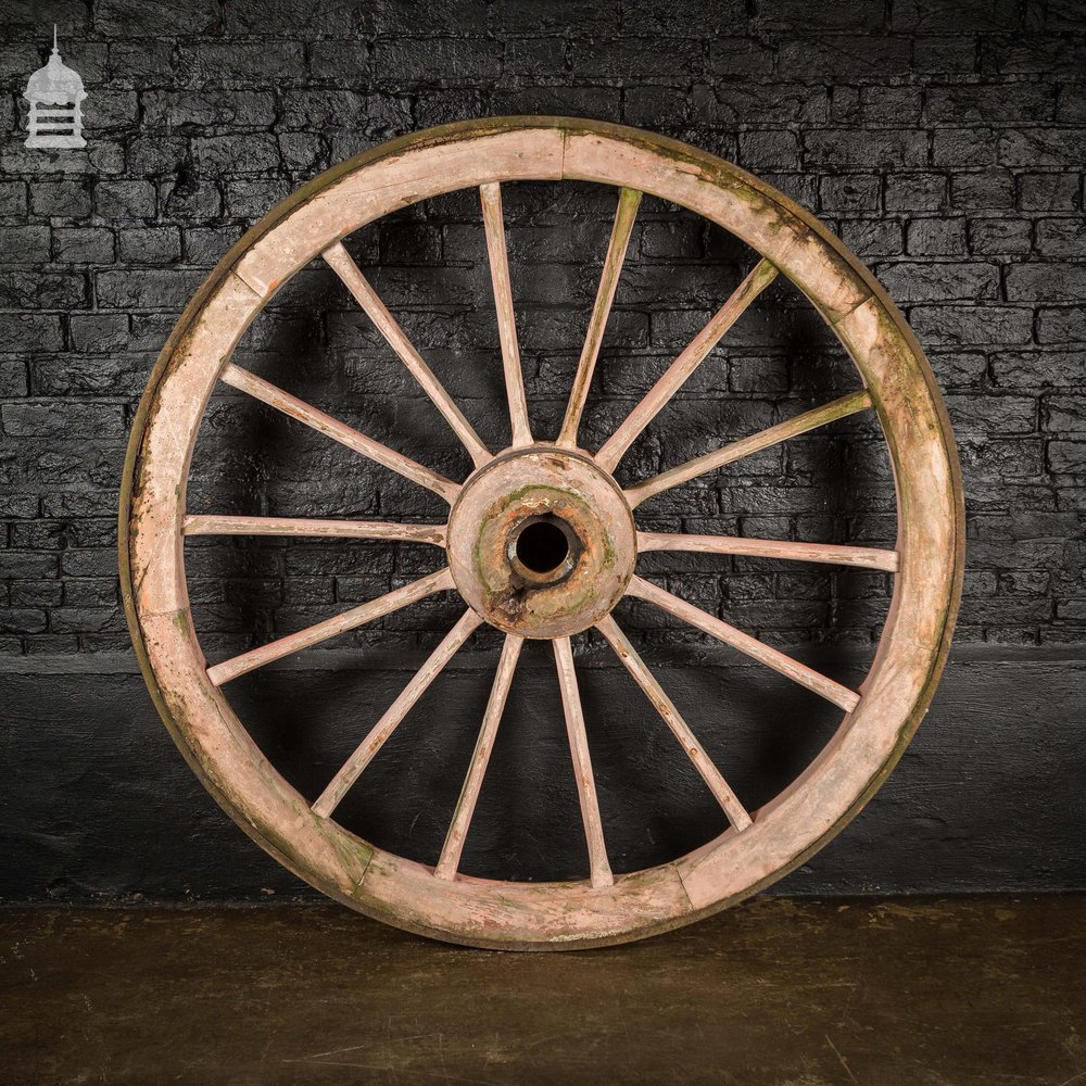 Pair of Large Wooden Agricultural Cart Wheels with Iron Rim Band