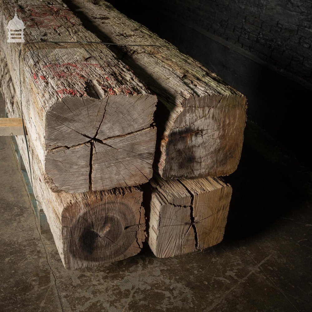 Batch of Four 8ft Iroko Rustic Chunky Beams