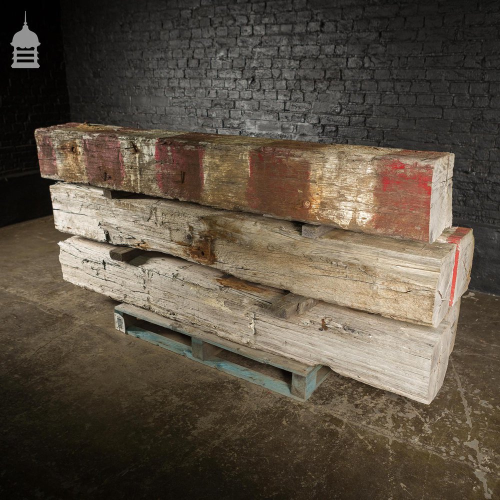 Batch of Five Large 8ft Rustic Chunky Iroko Beams