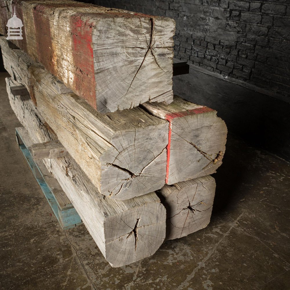 Batch of Five Large 8ft Rustic Chunky Iroko Beams