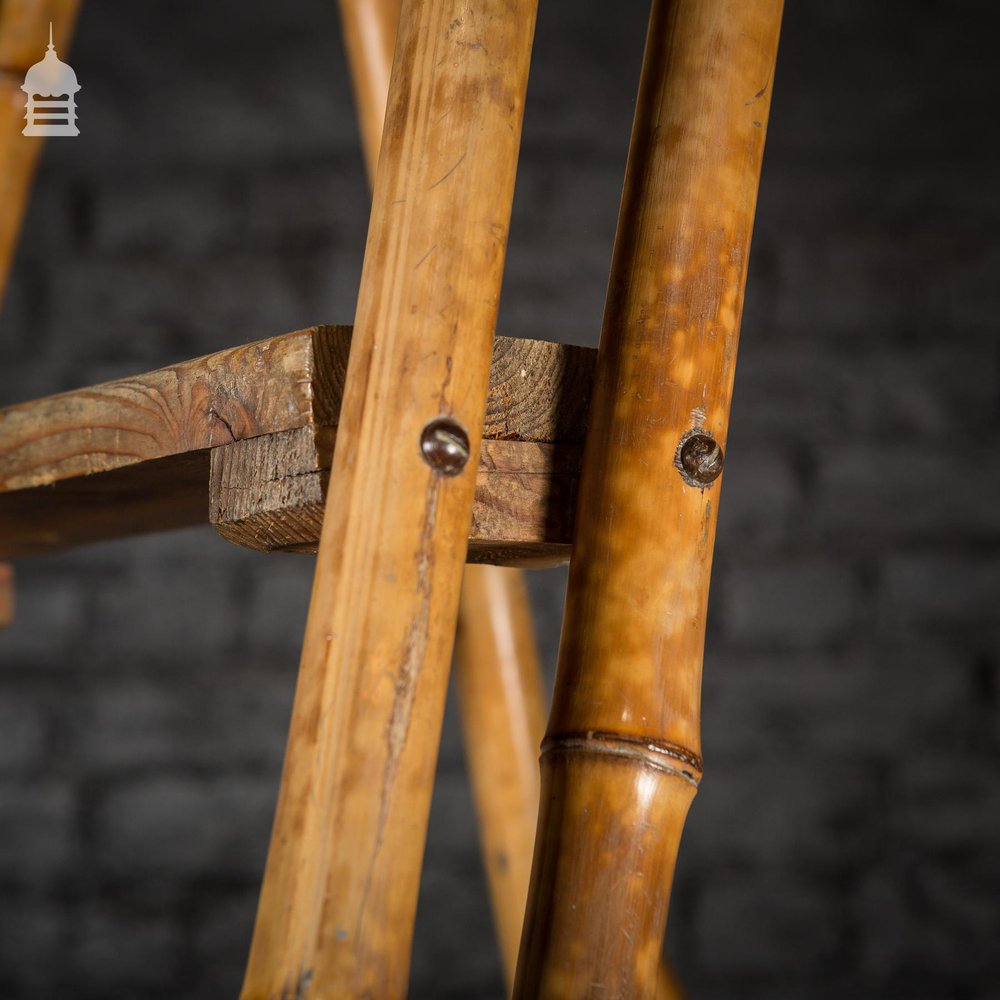 19th C Folding Bamboo and Pine A-Steps Ladder