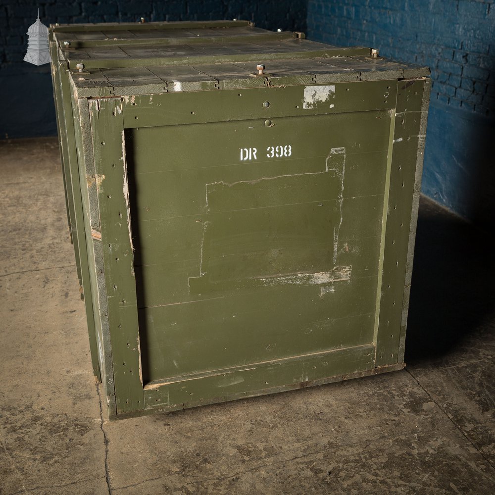 Large Military Green Painted Wooden Aircraft Part Shipping Crate Box Reclaimed from a Norfolk RAF Base