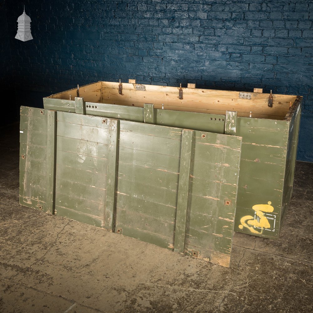 Large Military Green Painted Wooden Aircraft Part Shipping Crate Box Reclaimed from a Norfolk RAF Base