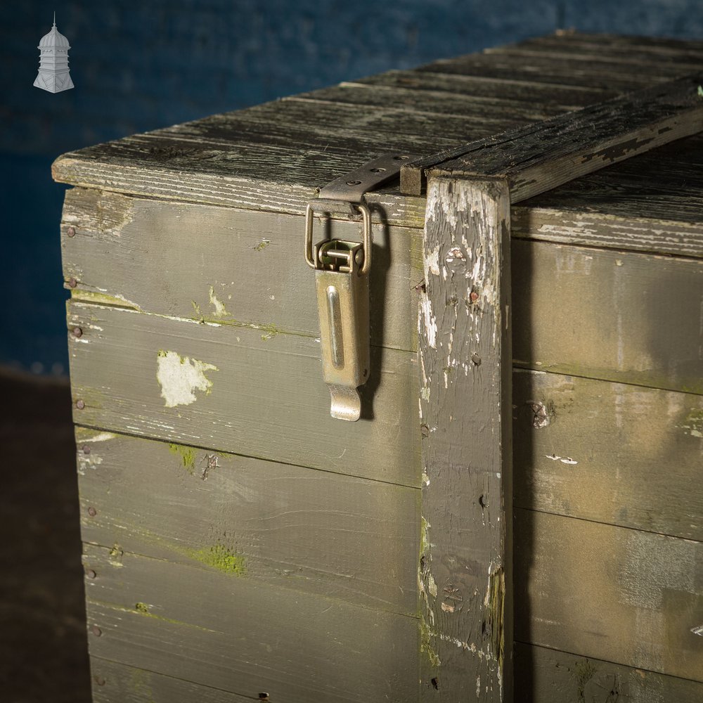 Large Wooden Aircraft Part Shipping Crate Box Reclaimed from a Norfolk RAF Base with Distressed Military Green Painted Finish