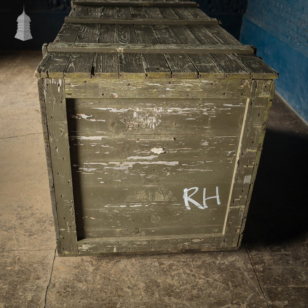 Large Wooden Aircraft Part Shipping Crate Box Reclaimed from a Norfolk RAF Base with Distressed Military Green Painted Finish