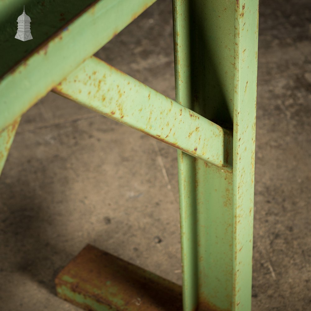 Pair of Large Green Painted Heavy Duty Steel Industrial Workshop Trestles