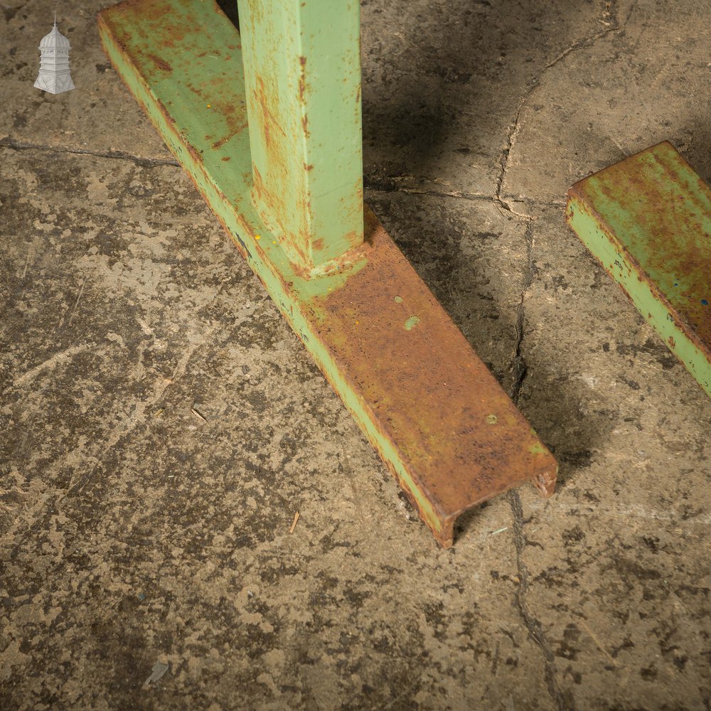 Pair of Large Green Painted Heavy Duty Steel Industrial Workshop Trestles