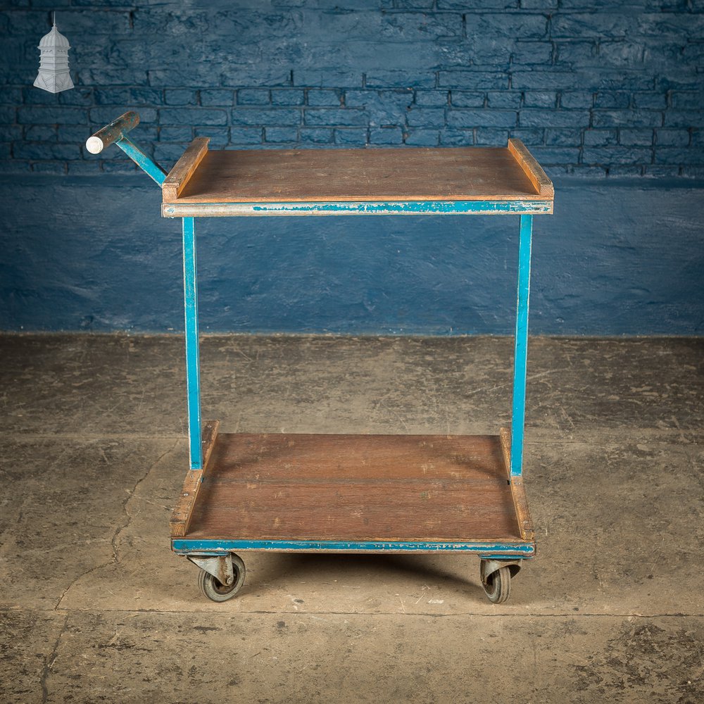 Vintage Blue Industrial Wheeled Trolley