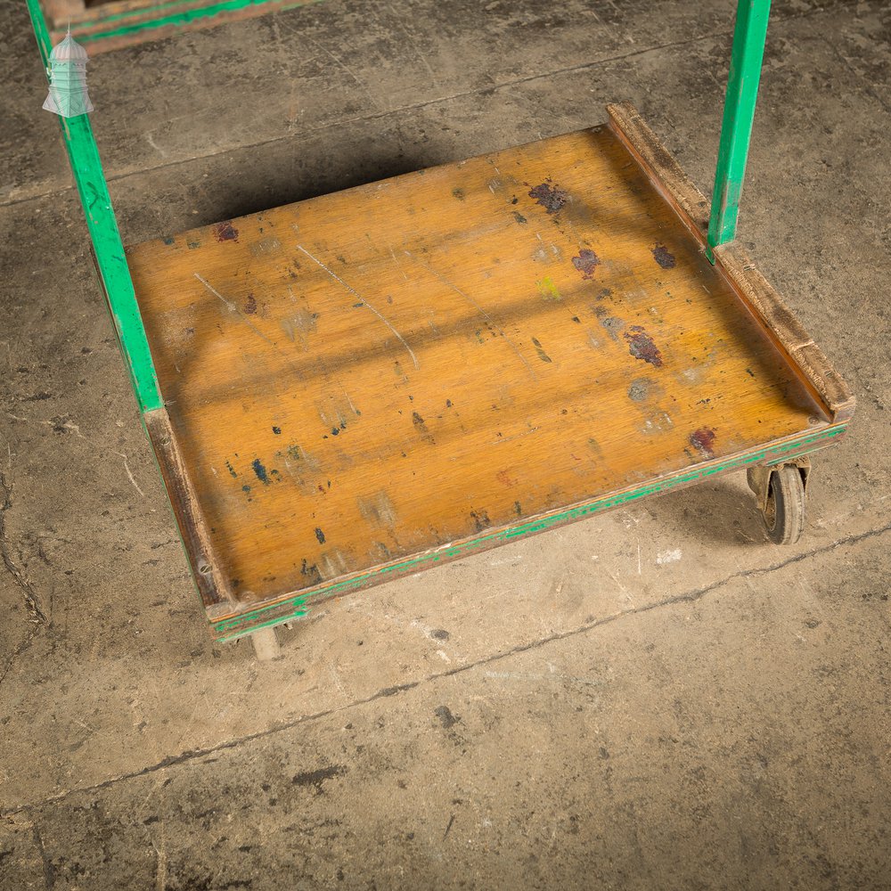 Vintage Green Industrial Wheeled Trolley