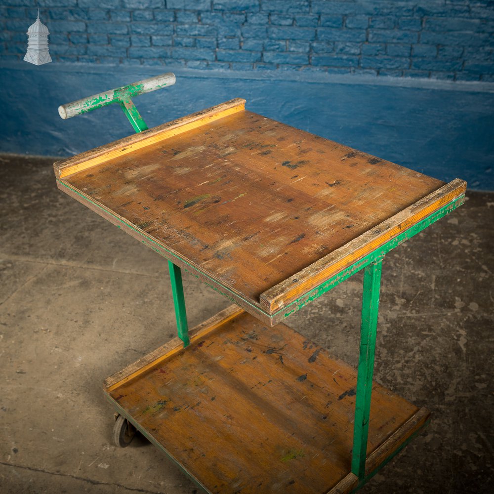 Vintage Green Industrial Wheeled Trolley