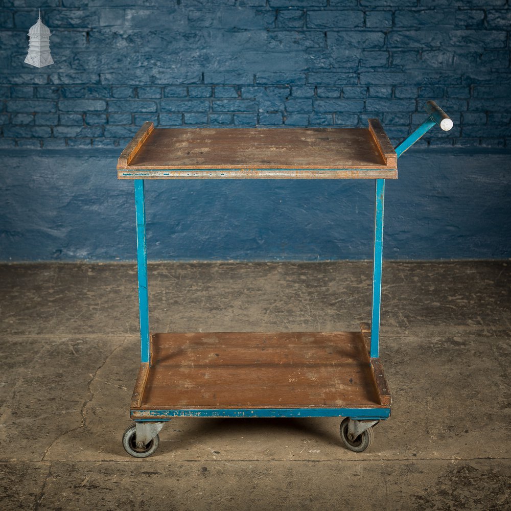 Vintage Blue Industrial Wheeled Trolley