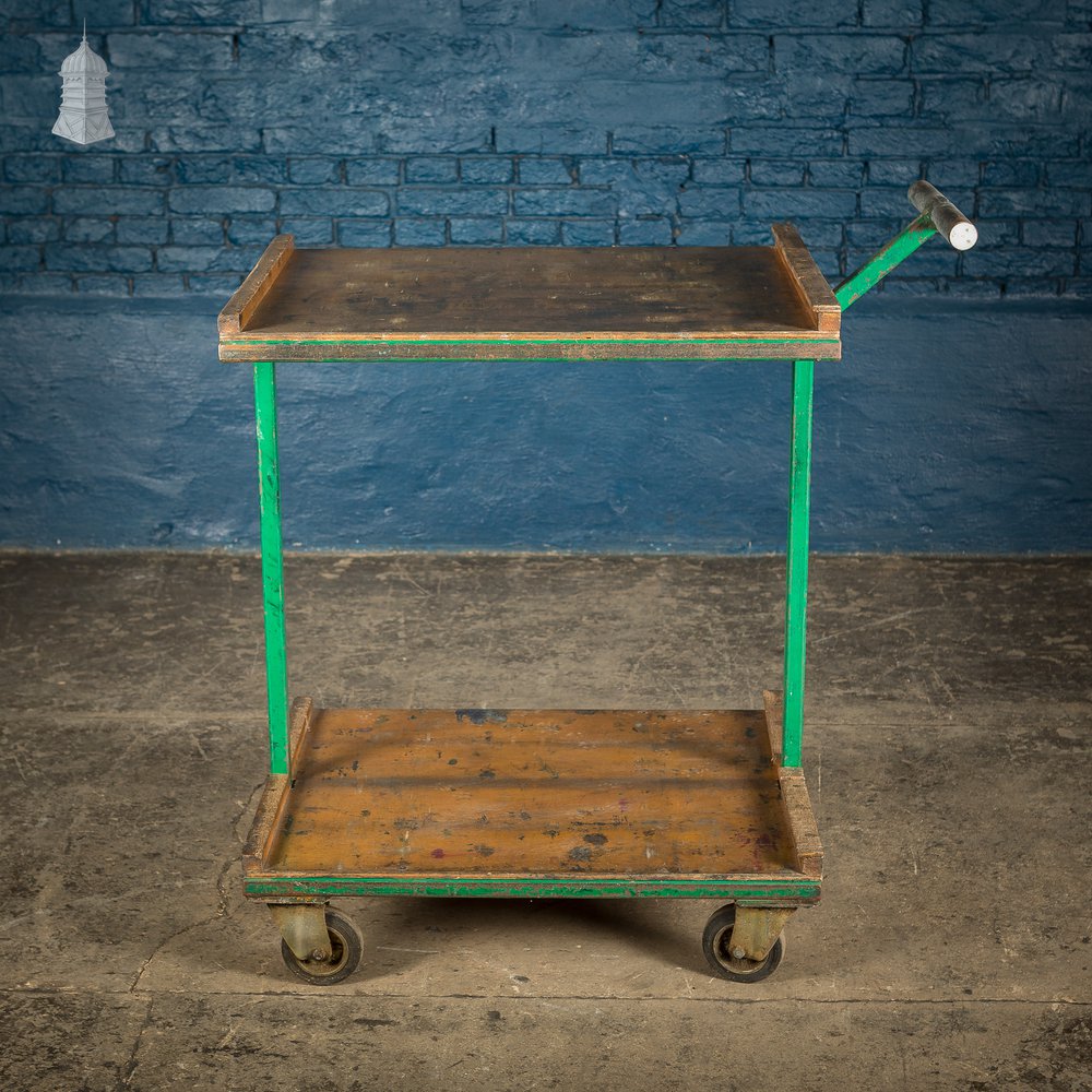 Vintage Green Industrial Wheeled Trolley