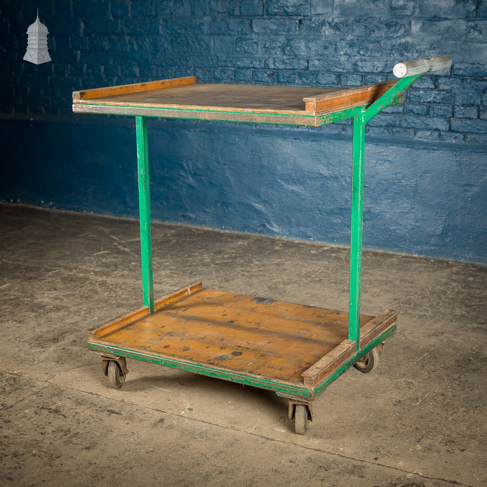 Vintage Green Industrial Wheeled Trolley