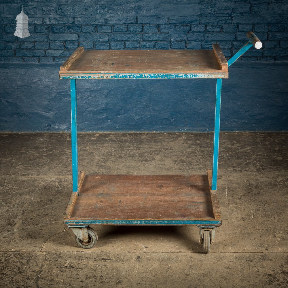 Vintage Blue Industrial Wheeled Trolley