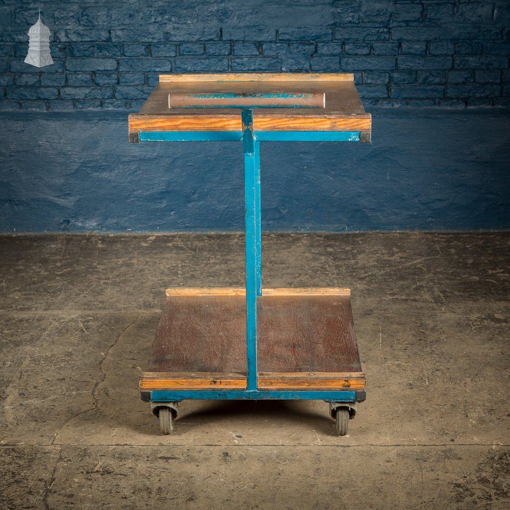 Vintage Blue Industrial Wheeled Trolley