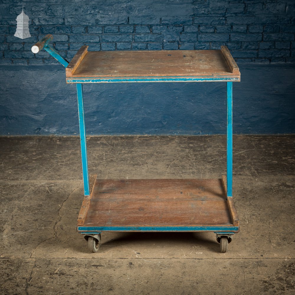 Vintage Blue Industrial Wheeled Trolley