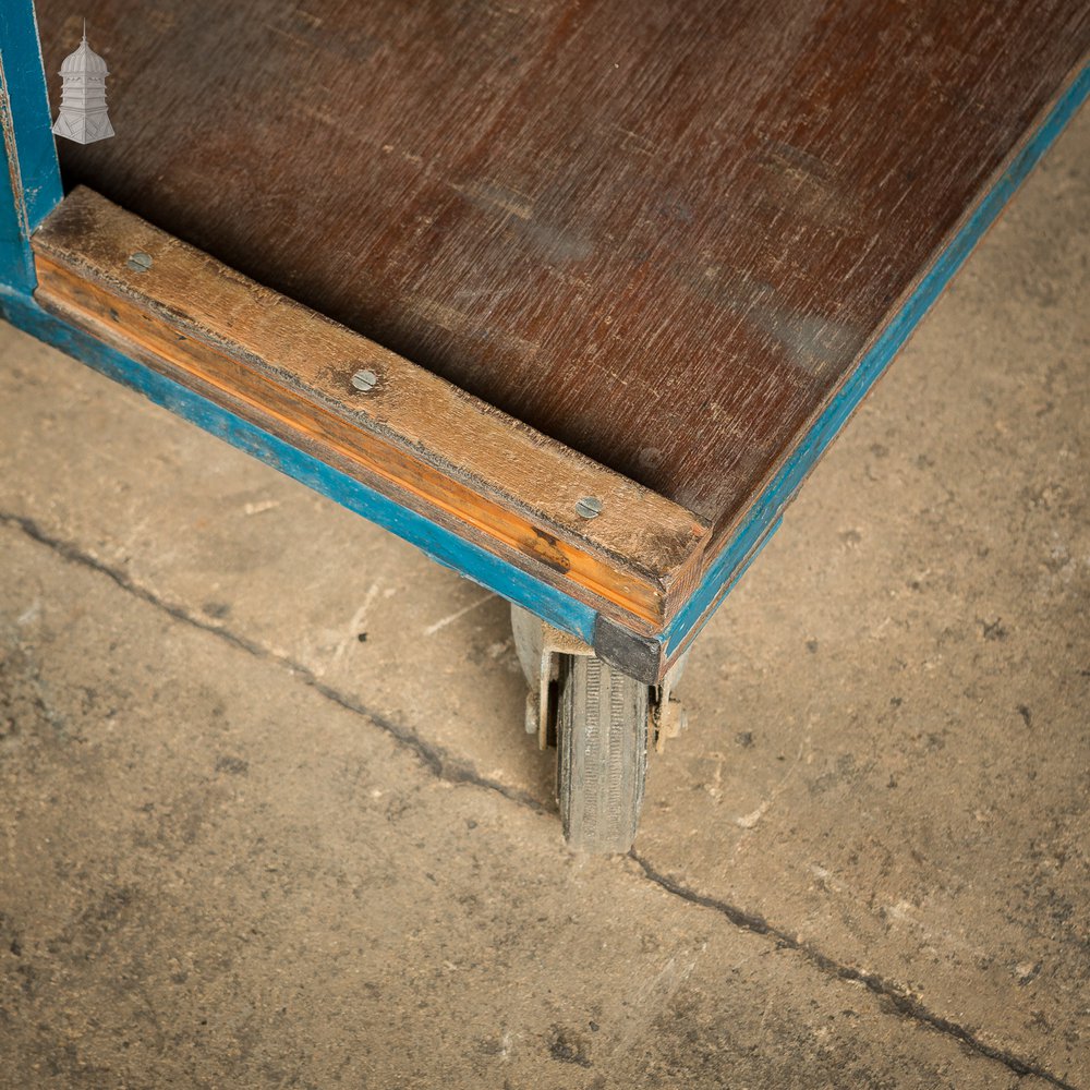 Vintage Blue Industrial Wheeled Trolley