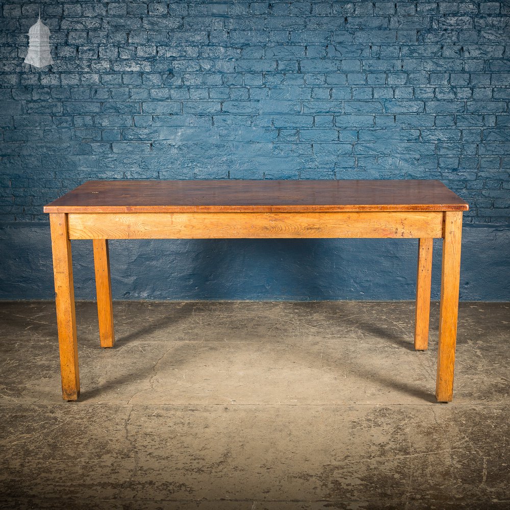 Mid Century Oak School Science Lab Table - 6 Feet Long