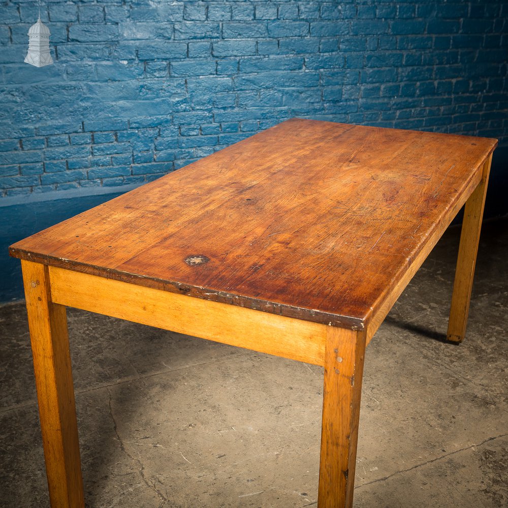 Mid Century Oak School Science Lab Table - 6 Feet Long