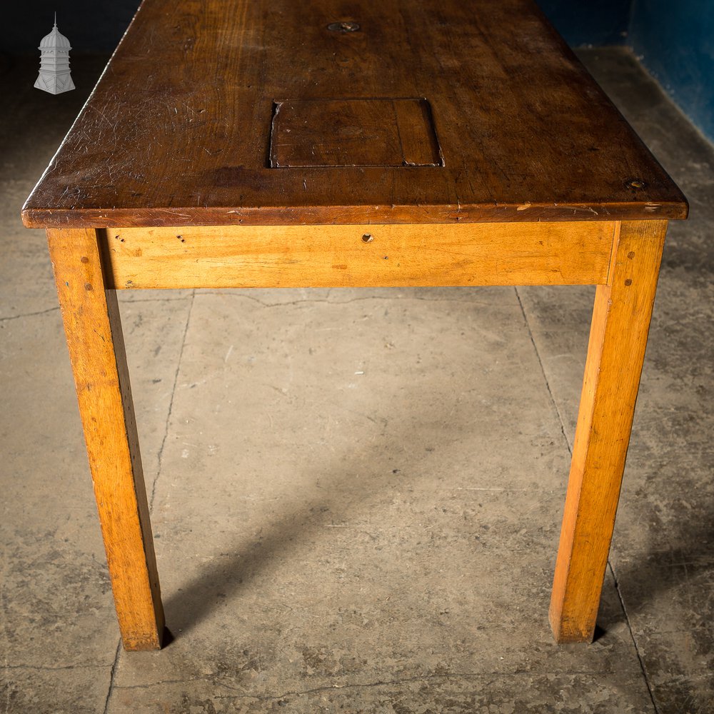 Mid Century Oak School Science Lab Table - 6 Feet Long