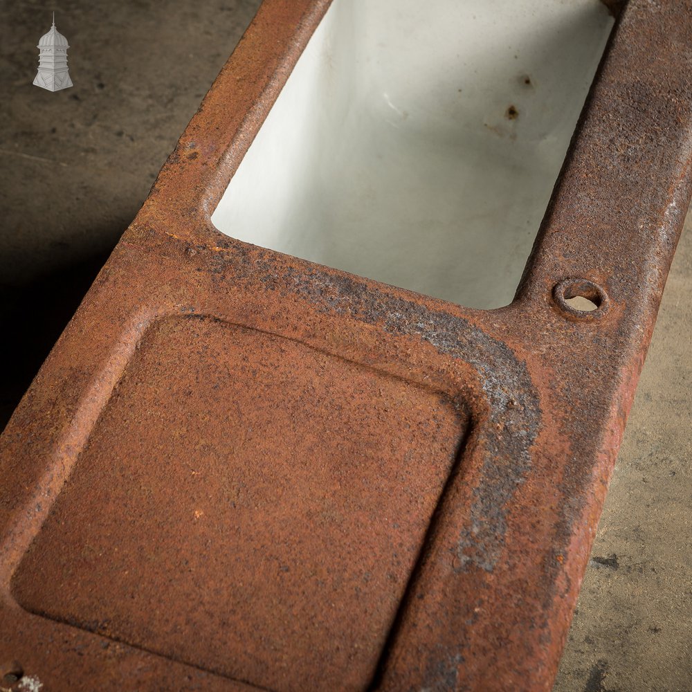 19th C Cast Iron Trough Sink and Drainer