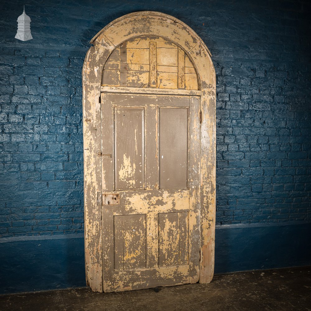 Large Georgian Arch Top Door Frame and Door with Distressed Paint Finish