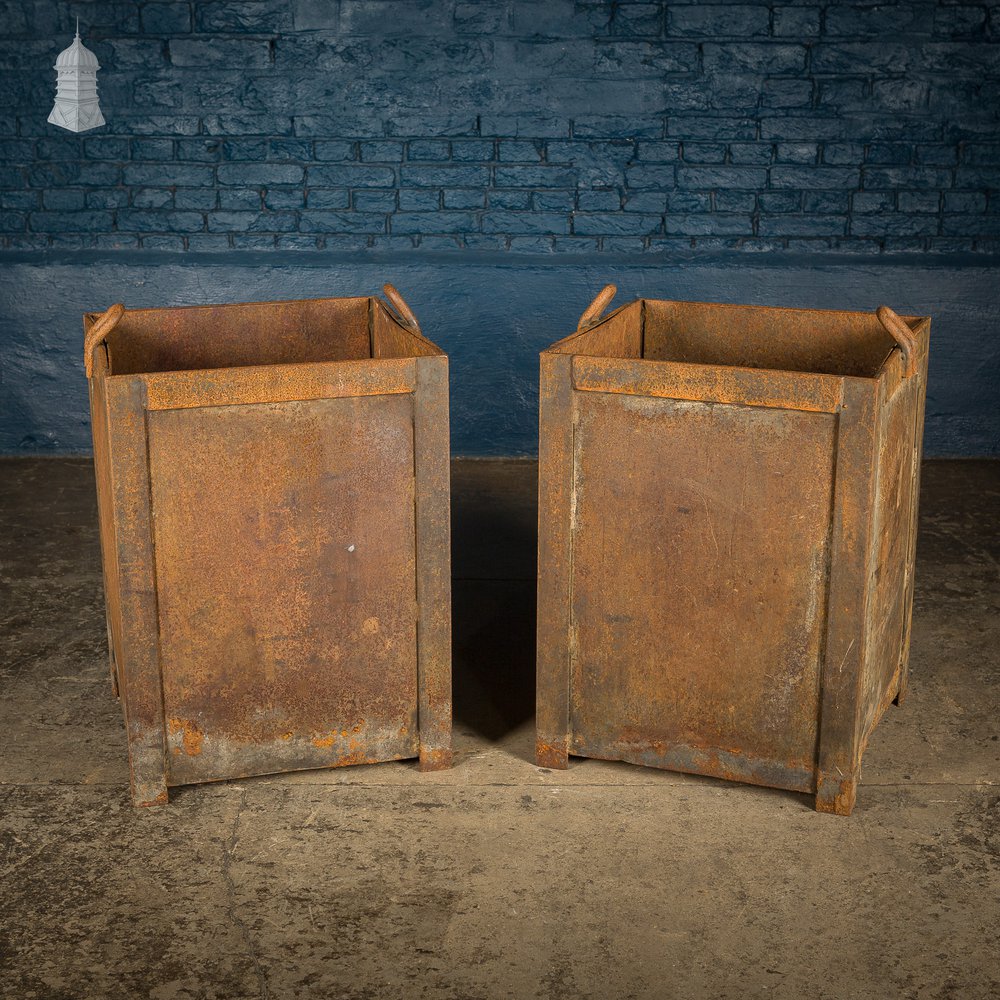 Pair of Vintage Heavy Duty Industrial Steel Workshop Bins Planters