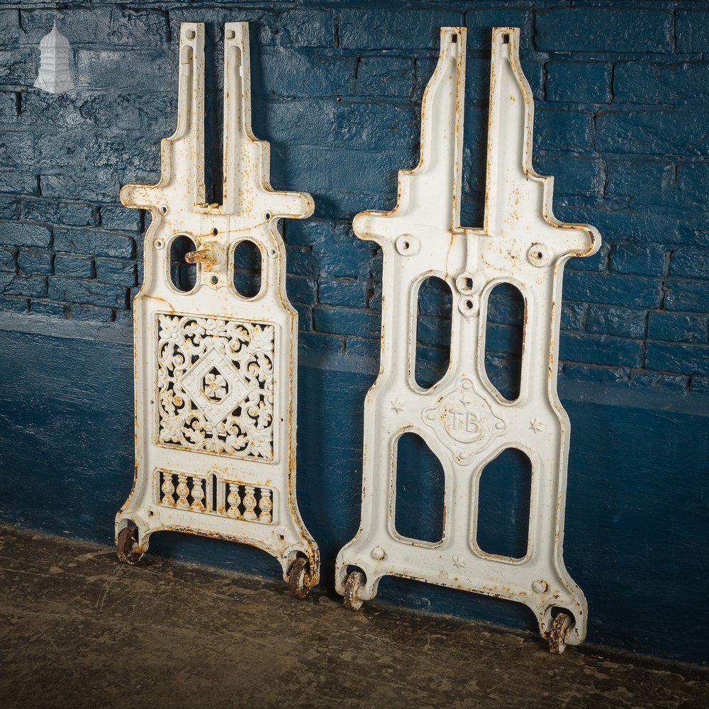 Pair of White Painted Cast Iron Mangle Ends