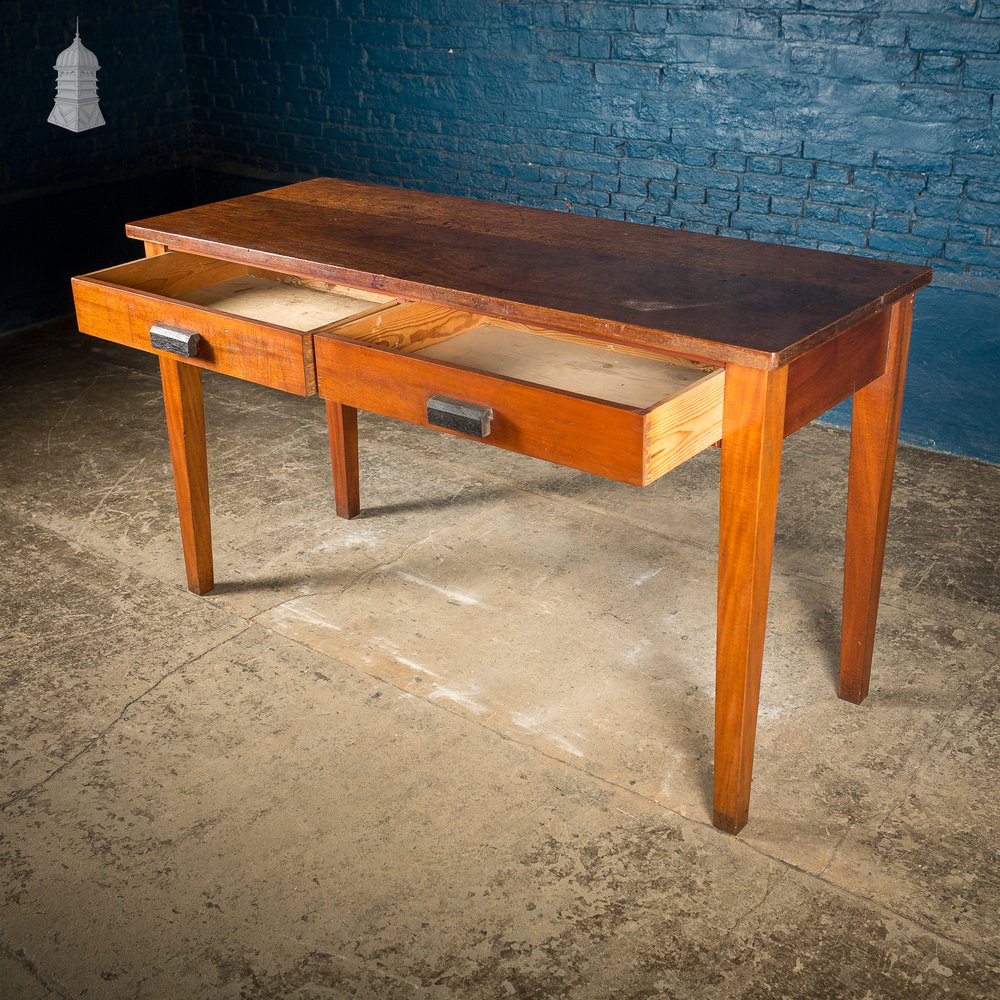 Mid Century Iroko School Science Lab Table with Drawers