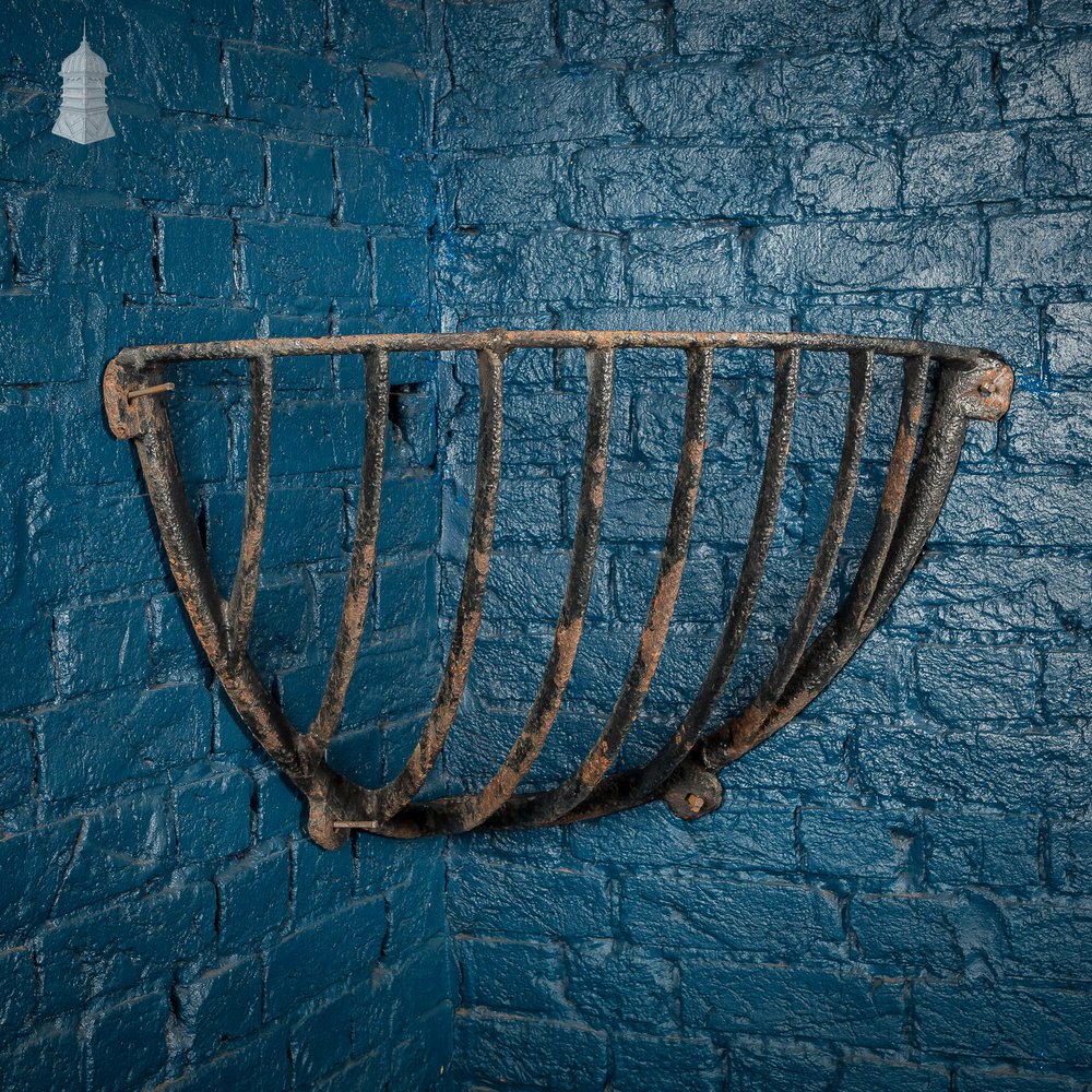 19th C Wrought Iron Equine Corner Hay Basket