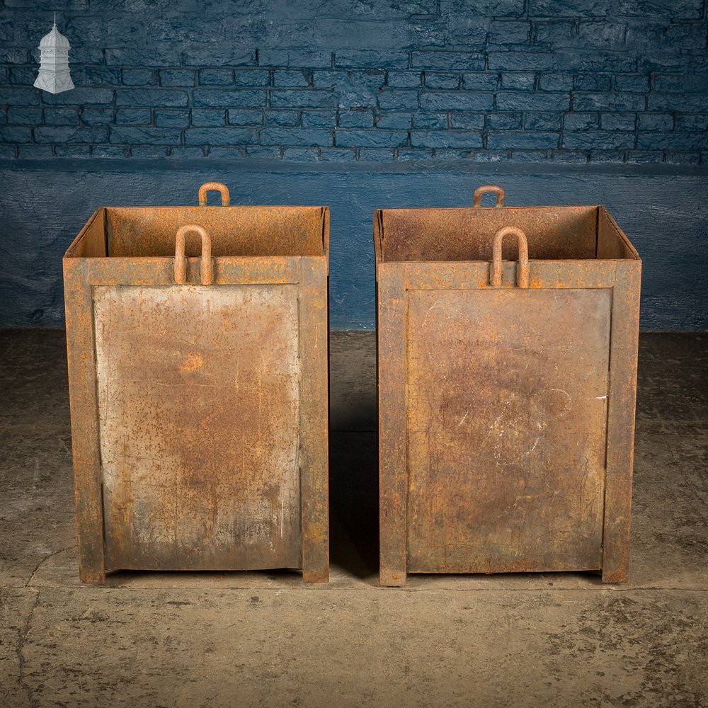 Pair of Vintage Steel Industrial Workshop Bins Planters