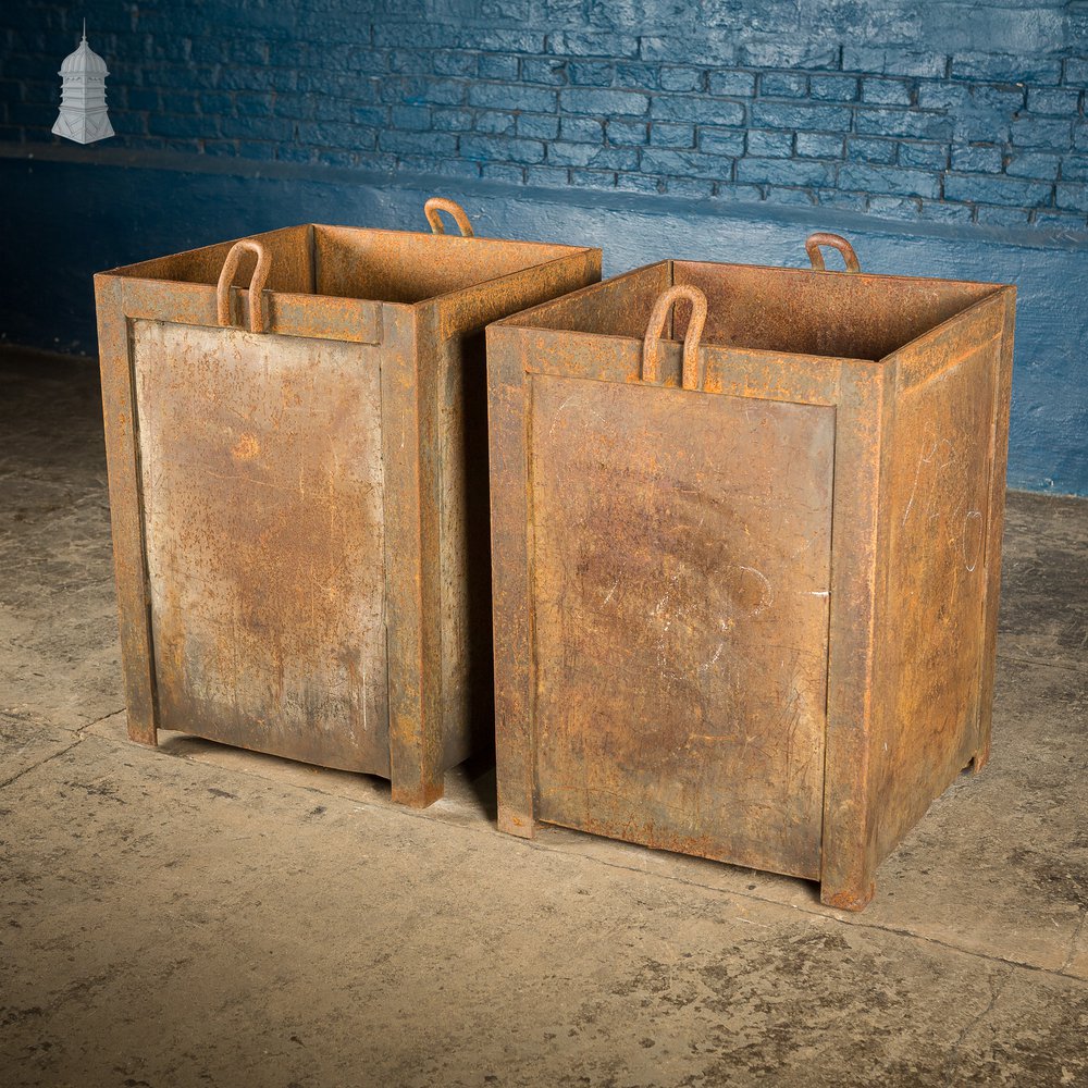 Pair of Vintage Steel Industrial Workshop Bins Planters