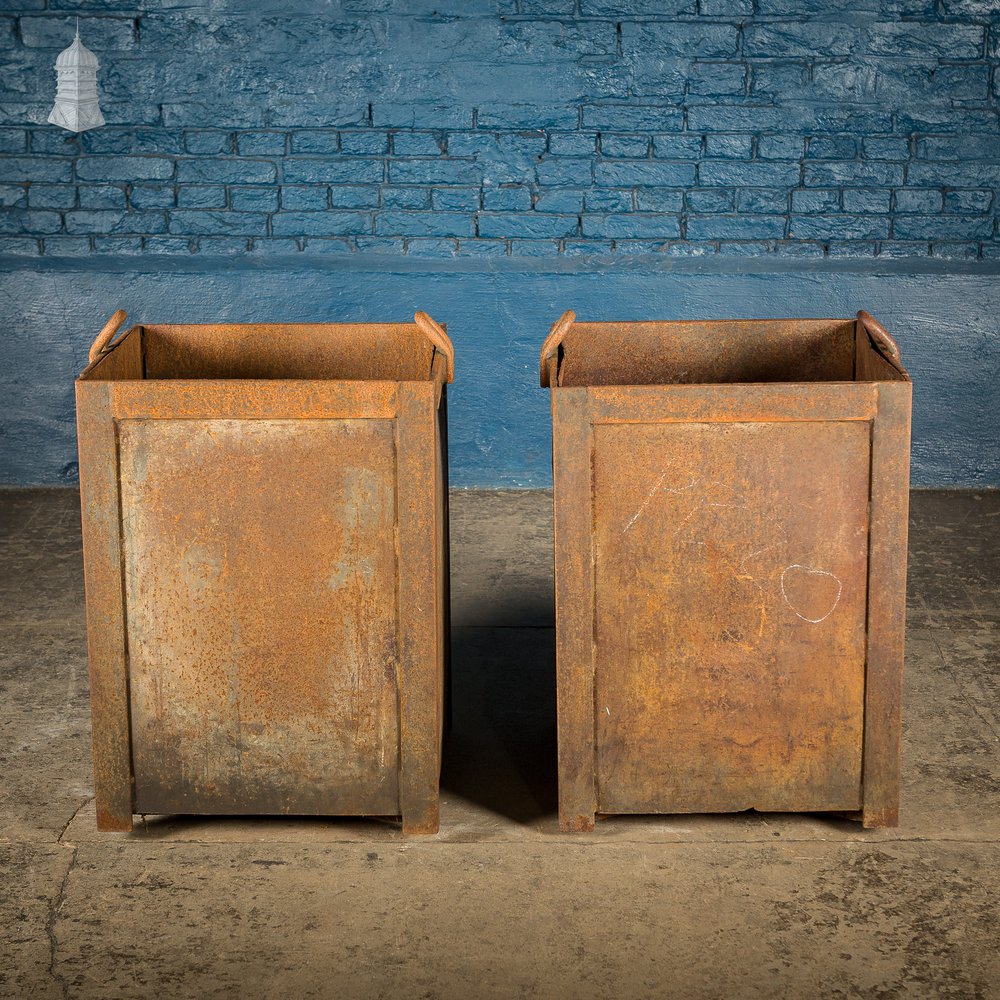 Pair of Vintage Steel Industrial Workshop Bins Planters