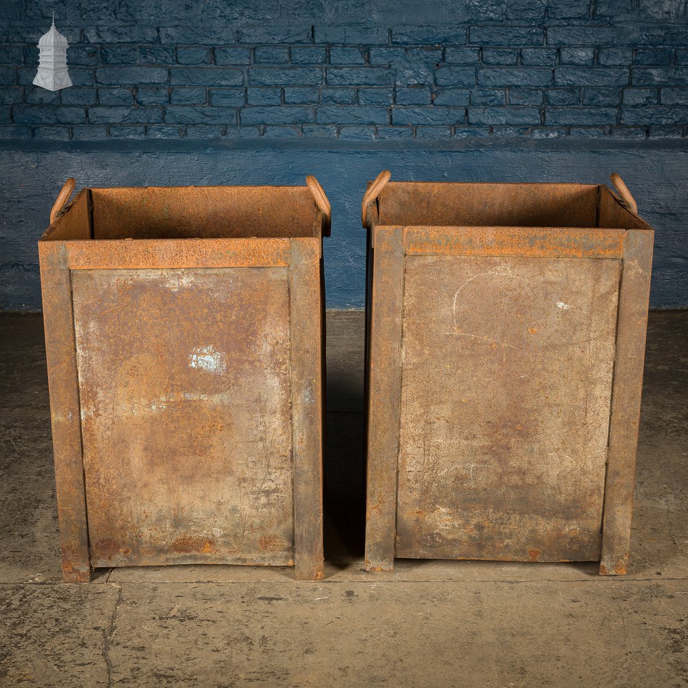 Pair of Vintage Steel Industrial Workshop Bins Planters