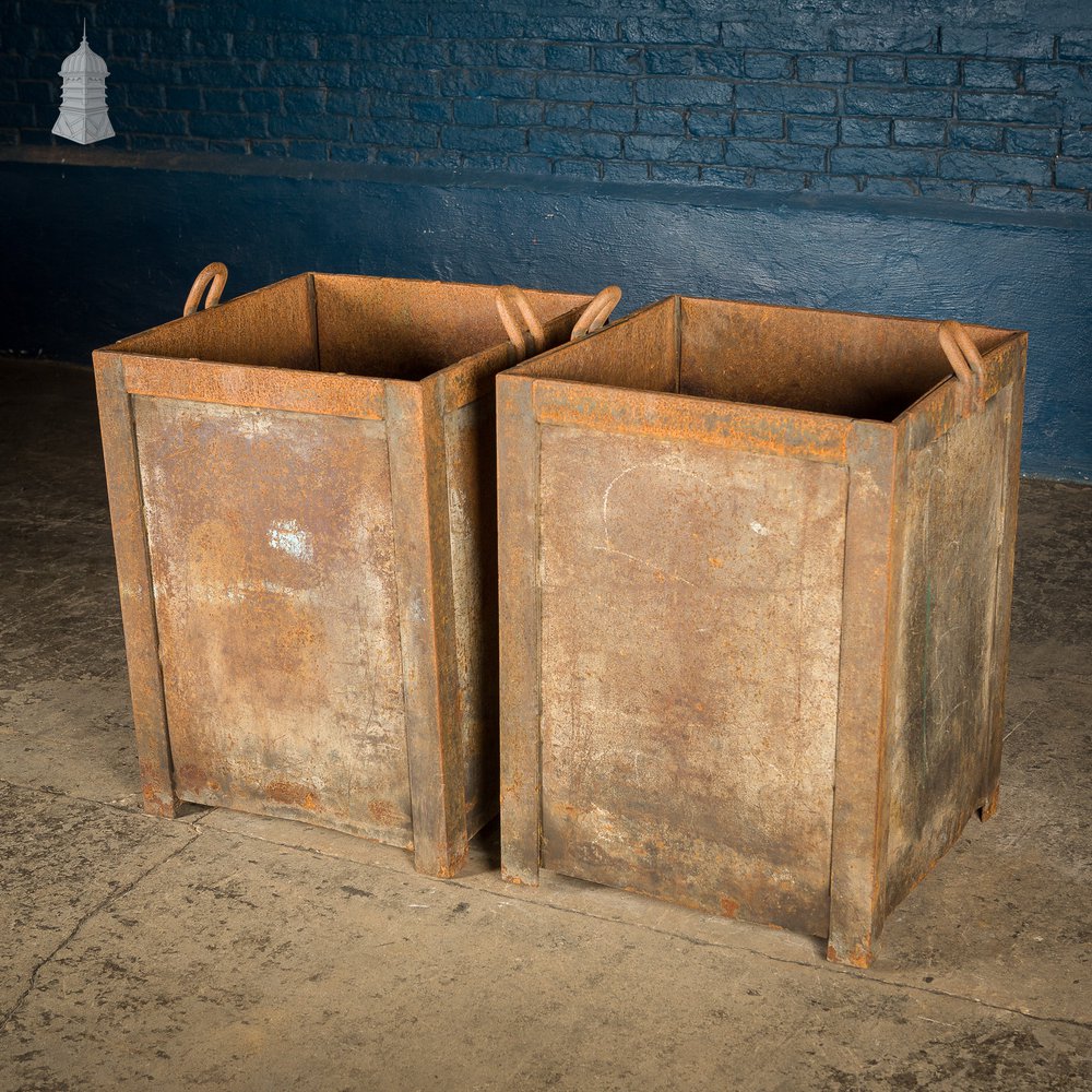 Pair of Vintage Steel Industrial Workshop Bins Planters