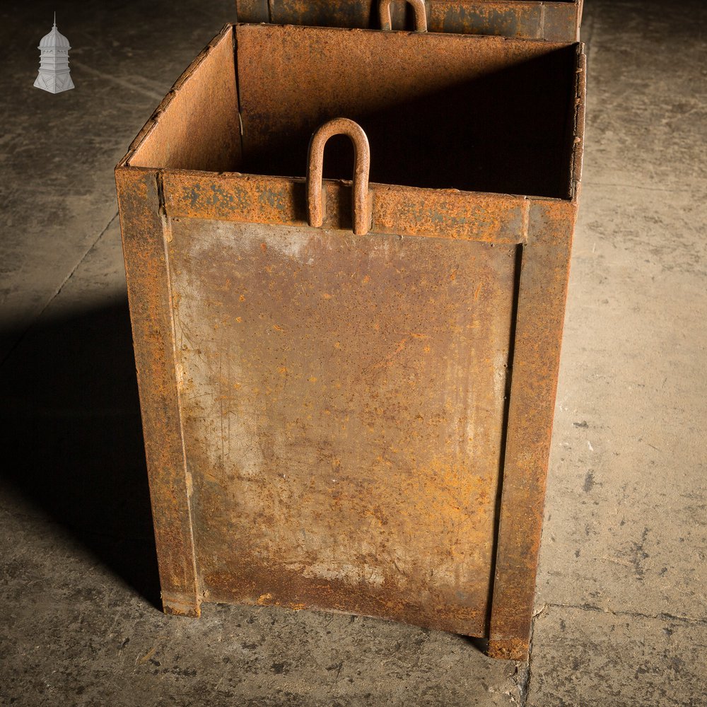 Pair of Vintage Steel Industrial Workshop Bins Planters