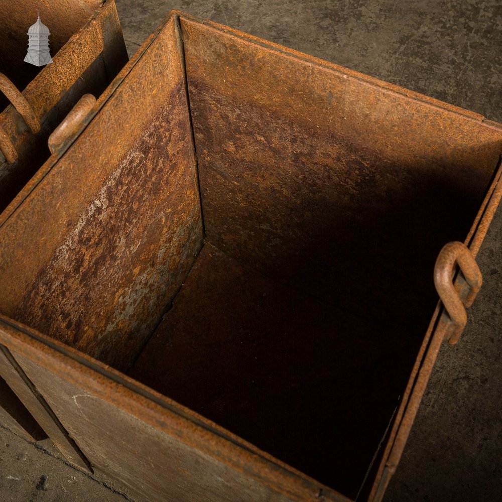 Pair of Vintage Steel Industrial Workshop Bins Planters