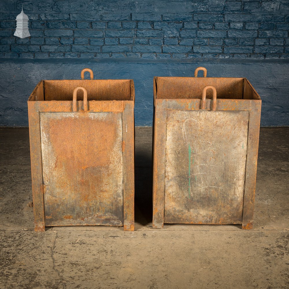 Pair of Vintage Steel Industrial Workshop Bins Planters