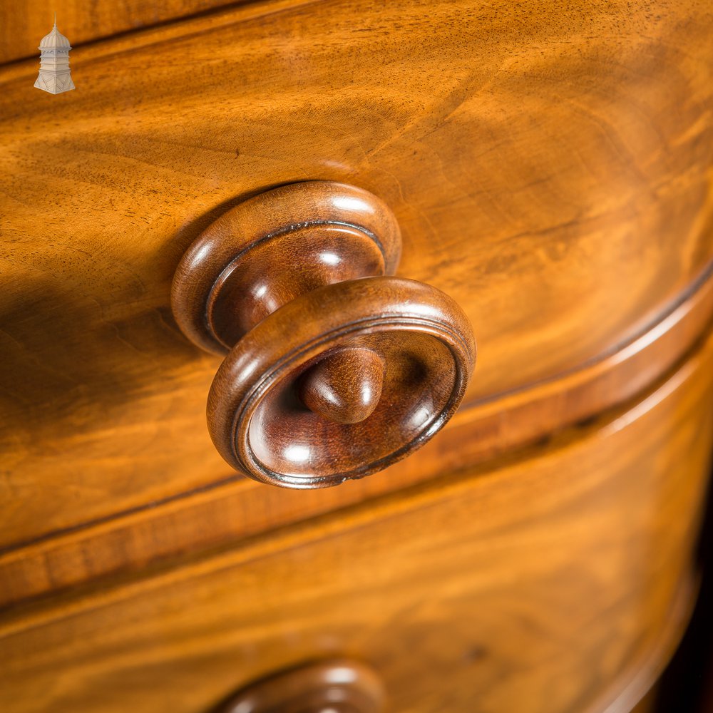 19th C Impressive Bow Fronted Flanked Column Mahogany Chest of Drawers