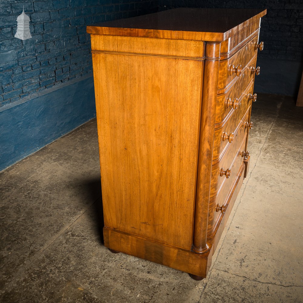 19th C Impressive Bow Fronted Flanked Column Mahogany Chest of Drawers