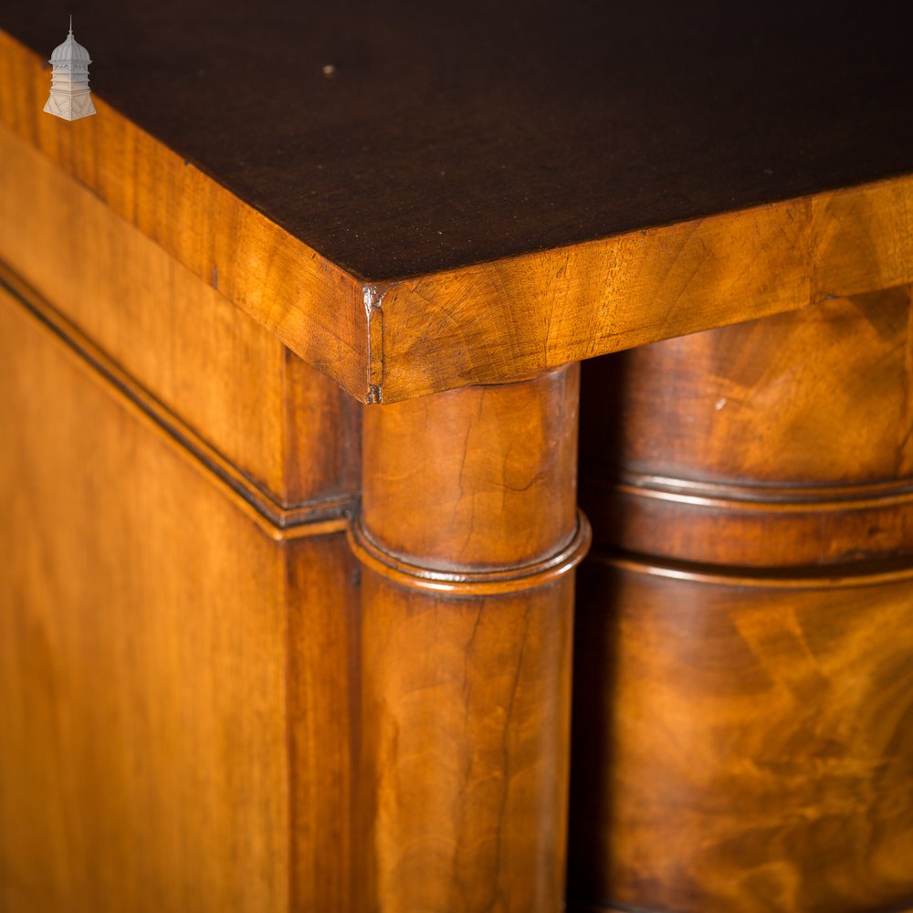 19th C Impressive Bow Fronted Flanked Column Mahogany Chest of Drawers